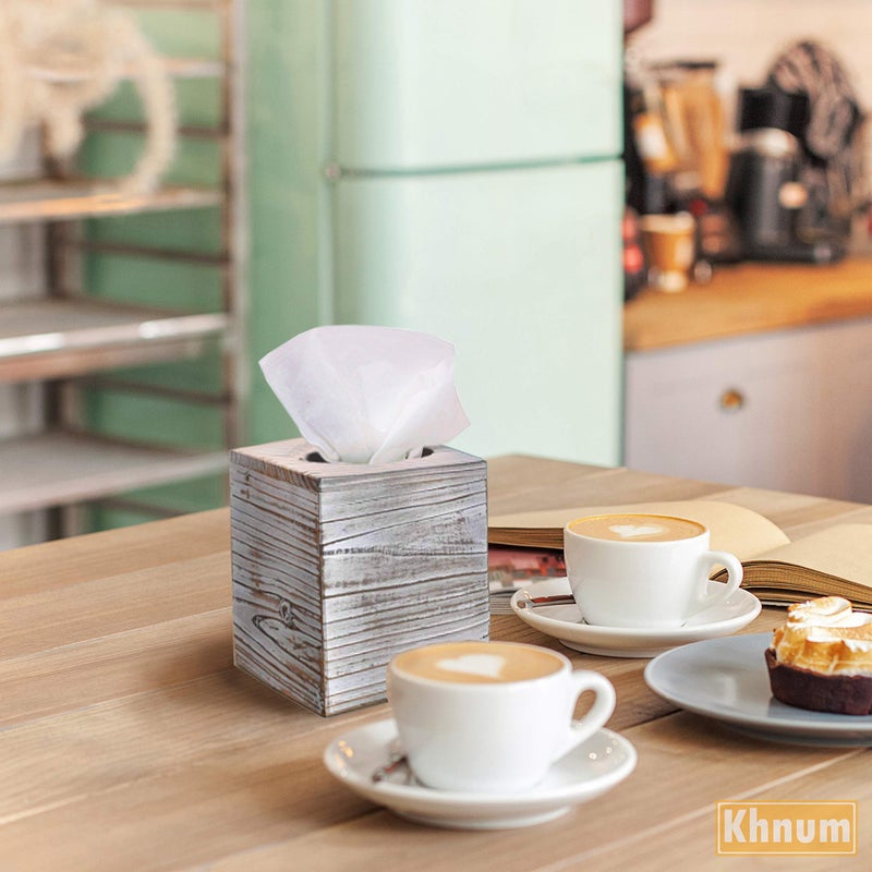 Khnum White Barnwood Tissue Box Cover: 2 Pack Tissue Box Holder Includes Slide-Out Bottom Panel, Stylish Tissue Box Cover Square Perfect for Farmhouse Bathroom Decor - Image 4
